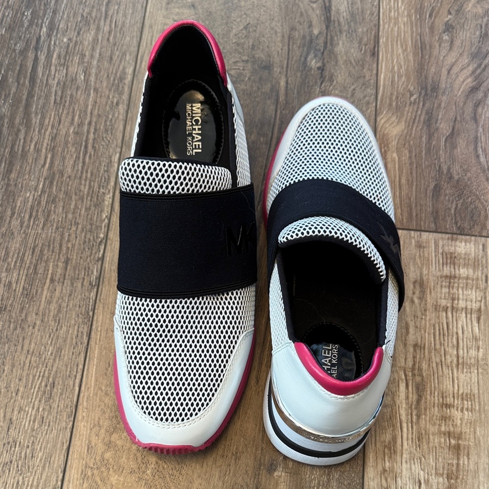 Michael Kors Mesh Slip-On Sneakers with Pink and Black Accents